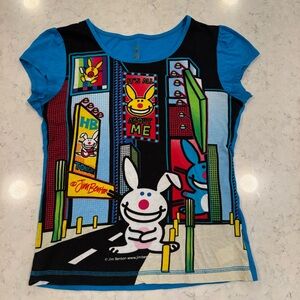 Y2K Jim Benton Happy Bunny "It's All About Me" Graphic Fitted Tee 100% Cotton